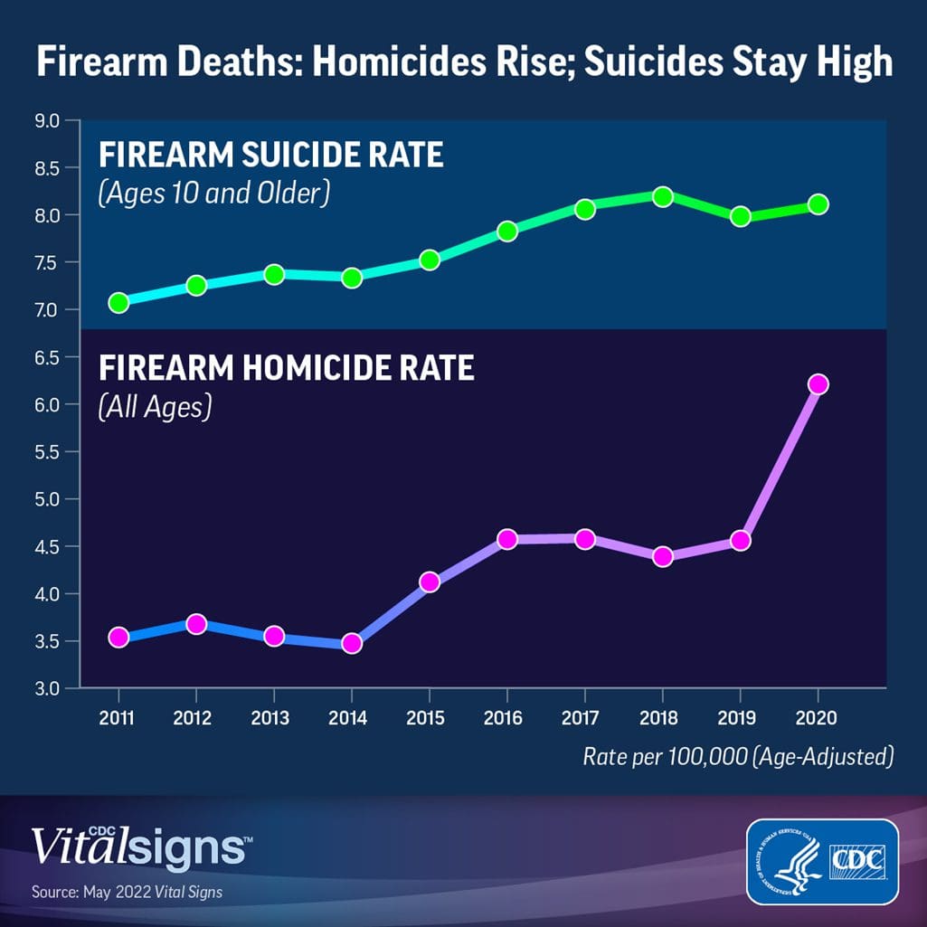 CDC Vital Signs analysis showing Firearm Suicide Rates and Firearm Homicide Rates