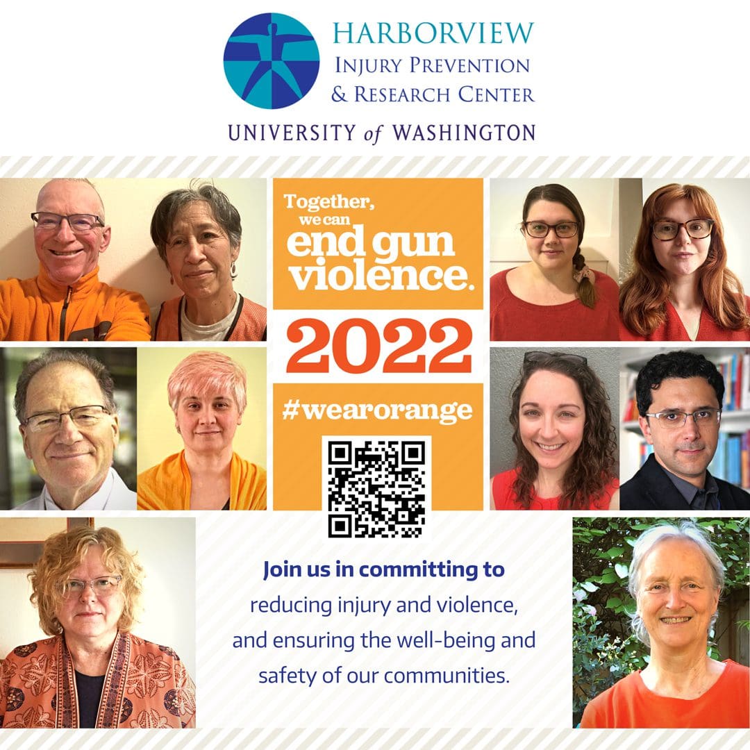 Collage of HIPRC faculty and staff wearing orange in support of ending gun violence and Wear Orange Day 2022