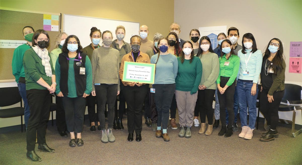 HIPRC Faculty/Staff featured in group photo wearing green in honor of 2022 National Injury Prevention Day (November 18, 2022)